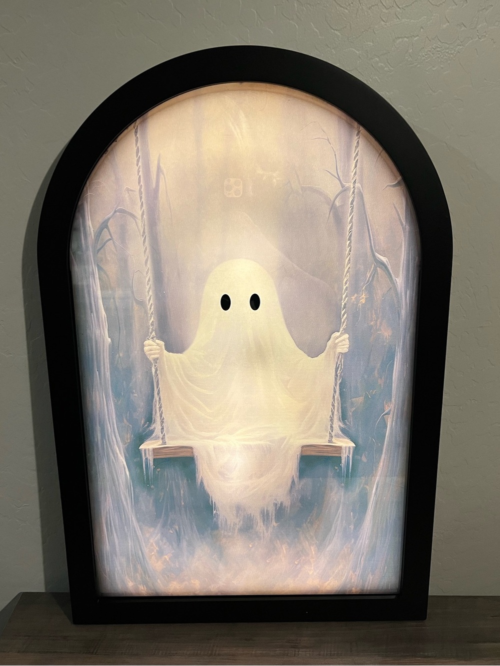 Martha Stewart Black LED Mirror with Pink Trim and Halloween Ghost Art